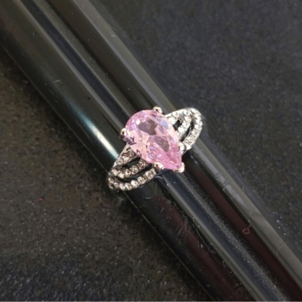 Sterling silver plated sim pink sapphire pink ice cubic zirconia ring size 10
